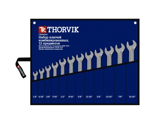 CWIS0012 Thorvik Набор ключей гаечных комбинированных дюймовых в сумке 1/4"-15/16", 12 предметов